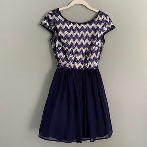 B. Darlin Silver and Navy Sequin Dress Sz. 1/2